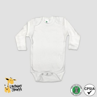 Baby Long Sleeve Bodysuit w/Mittens White 65% Polyester 35% Cotton- Laughing Giraffe®