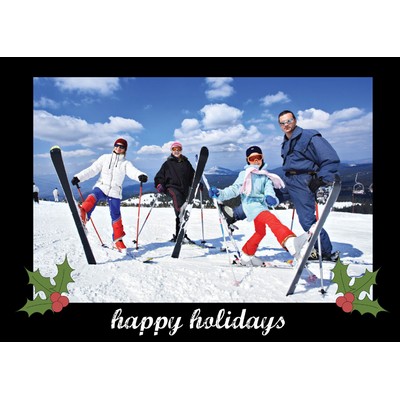 Black Border with Holly Christmas Photo Cards