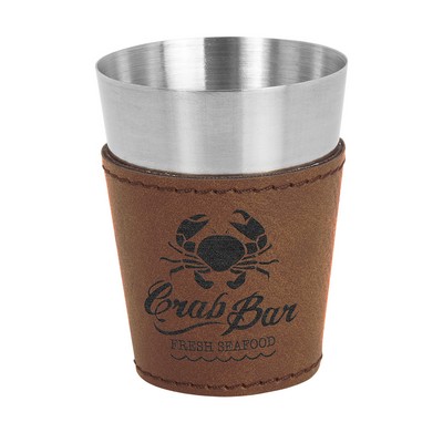 Leatherette on Steel Shot Glass (Dark Brown)