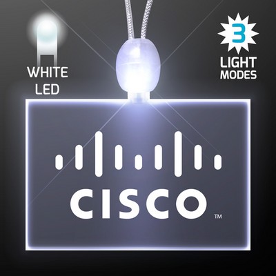 Light Up Promotional Acrylic Rectangle Necklaces with White LED - PRINTED