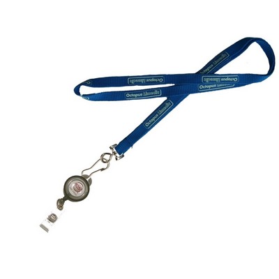 5/8" Wide Silkscreened Polyester Lanyard w/ J-Hook Clip & Badge Reel Set