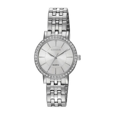 Citizen® Ladies' Stainless Steel Quartz Watch W/ White Dial & Swarovski® Crystal Bezel