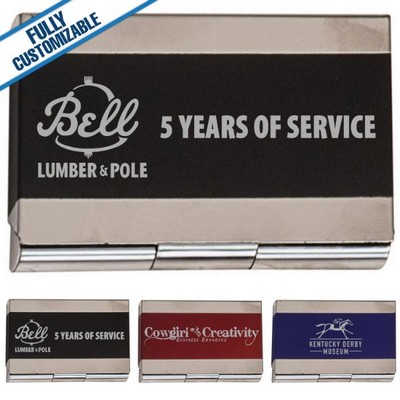 Blue Stainless Steel Business Card Holder (3.75" x 2.5")