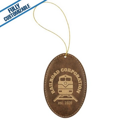 Rustic Gold Leatherette - Ornament With Gold String - Oval