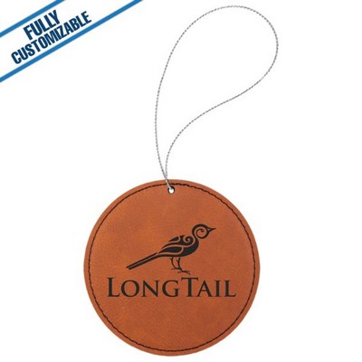 Saddle Tan Leatherette - Ornament With Silver String - Round