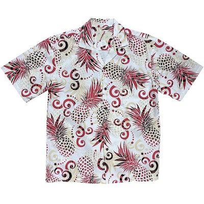 Red Hawaiian Shirt (S - 3XL in-stock) - 100% Cotton Poplin Tropical Print w/ Coconut Buttons