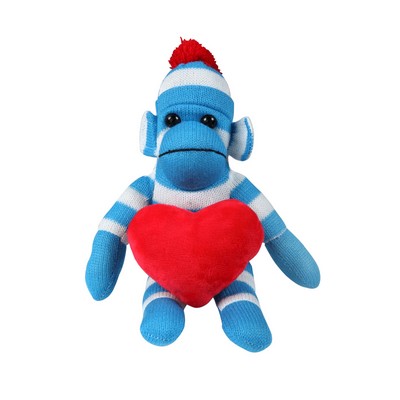 soft plush Blue Sock Monkey with heart