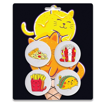 Four 1.5" Pin-Back Buttons on Backing Card