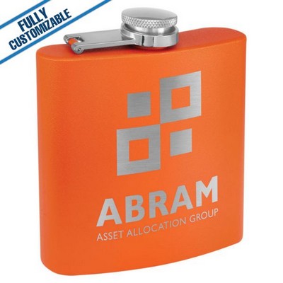 6 Oz. Orange Matte Powder Coated Stainless Steel Flask