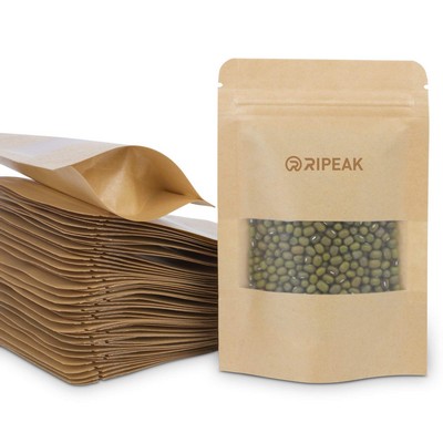 5.5 x 8.7" Kraft Bags with Window Stand Up Ziplock Seal Paper Bag Resealable Food Storage Pouch