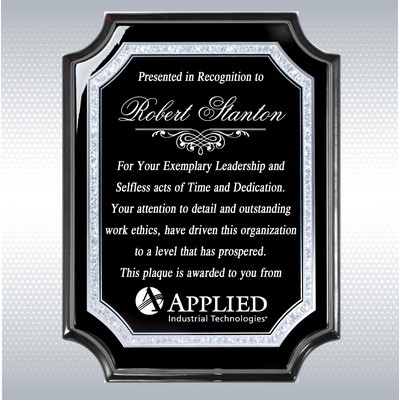 Black Piano Silver Trim Notched Corner Plaque w/Aluminum Plate (8" x 10)