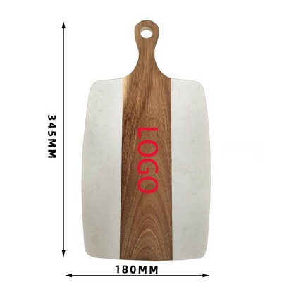 White Marble Cheese Board With Acacia Wood