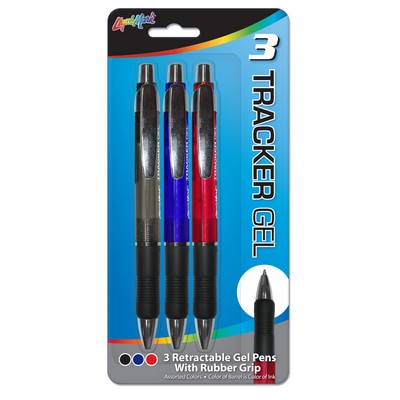 Set of 3 Tracker Gel - Retractable Gel Pens w/ Rubber Grip