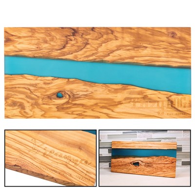 Olive Wood & Blue Resin Serving Cutting Board