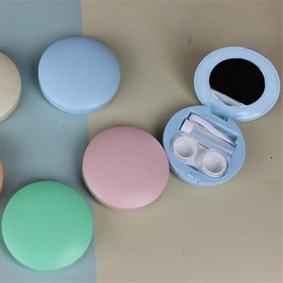 Portable Eye Contact Lens Case Cosmetic Contact Lens Box With Mirror In Round Shape