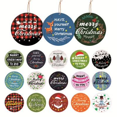 Colorful Plywood Christmas Tree Ornaments Round Shape 3pcs Set Into Small Pouch