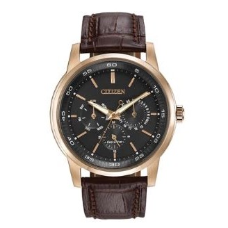Citizen® Men's Corso Eco-Drive® Watch w/Brown Leather Strap & Rose Gold-Tone Case