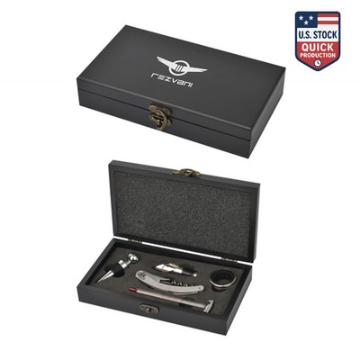 WineVault Five Piece Wine Opener Set W/Black Wood Case