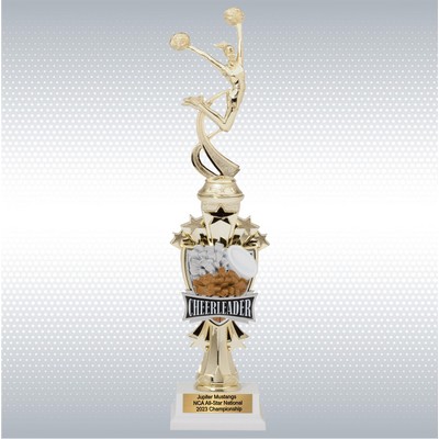 14" Assembled Trophy w/ Cheerleader Figure on White Base