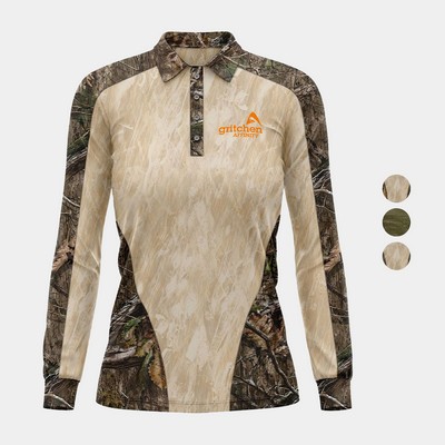 Mossy Oak® Women's 4.4 Oz. Polyester Interlock Long Sleeve Polo Shirt
