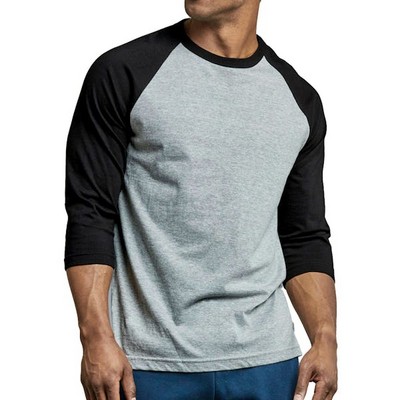 Men's 3/4 Sleeve Baseball T-Shirt - 2XL, Black/Light Gray (Case of 20)