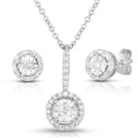Jilco Inc. Diamond Cluster Earrings & Sterling Silver Necklace Set