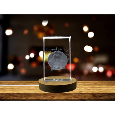 Valentine's Day Pug 3D Engraved Crystal Trophy - Heartwarming Gift