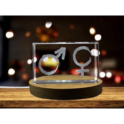 Gender Symbols 3D Engraved Crystal Trophy Award w/LED Base Light