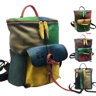 Genuine Leather Vintage contrast backpack