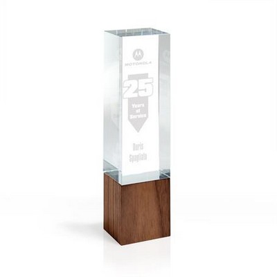 Large Optic Crystal Tower with Wood Block Base