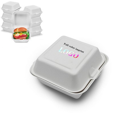 6"x6" Compostable Clamshell Style Natural Bagasse Biodegradable Take-Out Containers