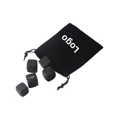 Personalized Basalt Whiskey Stones Set With Velvet Pouch