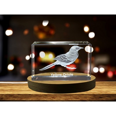 Yellow Oriole 3D Engraved Crystal Trophy Award - Keepsake for Bird Lovers