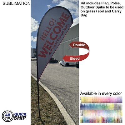 48 Hr Quick Ship - 9' Small Tear Drop Flag Kit, Full Color Graphics Double Sided, Spike and Bag
