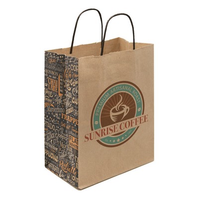 Multi-Sided Full Color Natural Shopper Paper Bag - Black Handle (8.25 x 10.25 x 5)