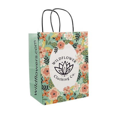 Multi-Sided Full Color White Shopper Paper Bag - Black Handle (8.25 x 10.25 x 5)