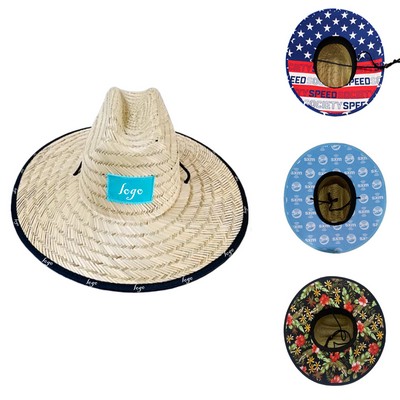 Full Color Printed Flat Brim Hollow Straw Hat