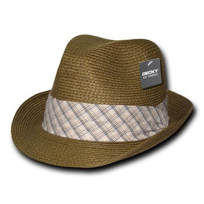Paper Braid Woven Fedora Hat w/Plaid Hatband