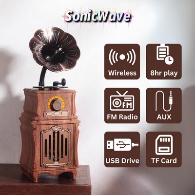 SonicWave Vintage Classic Gramophone Bluetooth Speaker with USB, TF Card & FM Radio