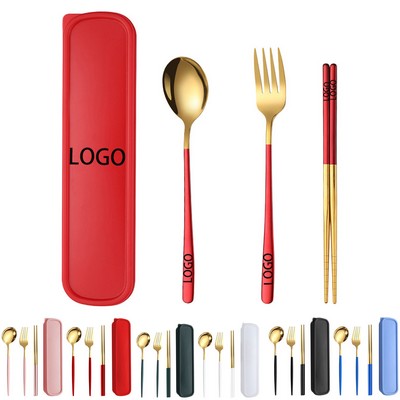 3 Pieces Portable Travel Utensils With Case 18/8 Stainless Steel Silverware Set