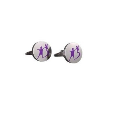 Stainless Steel Cufflinks - Round Color Etched