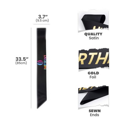 Soft Satin Black Birthday Sash for Women