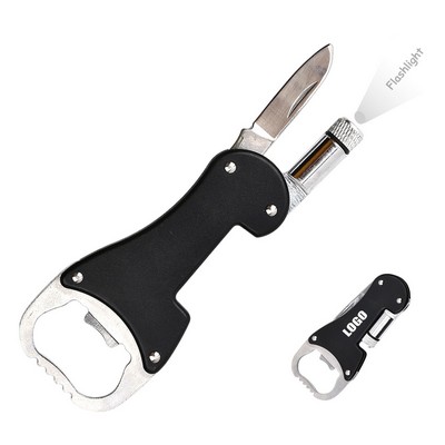 3-in-1 Steel and Aluminum Bottle Opener with Flashlight and Knife