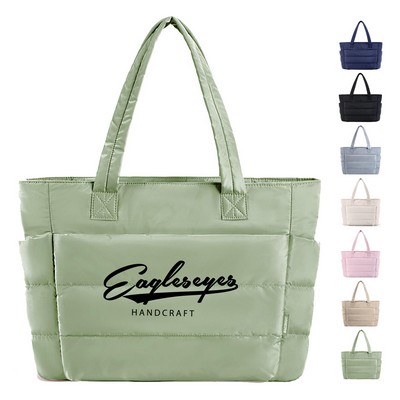 Nylon Puffy Tote Bag with Multiple Pocket