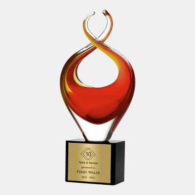 Art Glass Twisted Fire Award With Gold Plate