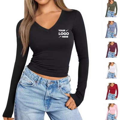 Women's V Neck Basics Crop Tops
