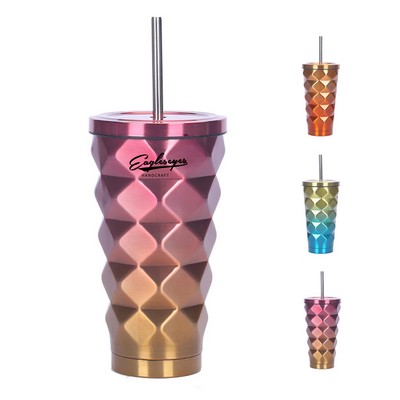 17oz Stainless Steel Diamond Vacuum Tumbler with Lid and Straw
