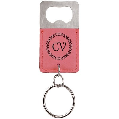 Rectangle Leatherette Bottle Opener Keychain