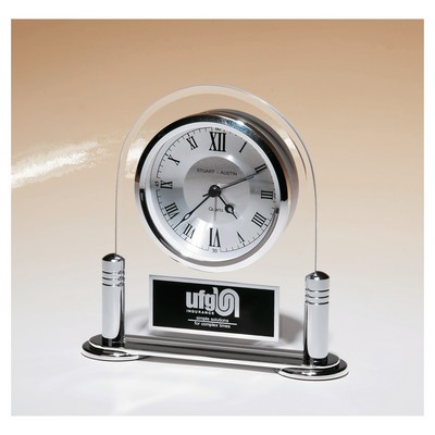 Desk Clock w/Beveled Glass Upright, Metal Base