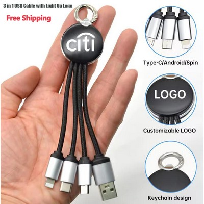 High Speed 3" 1 Led Light USB Charging Cable